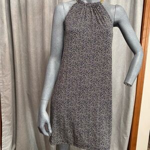 Michael Kors Floral‎ Sheath Dress Knee Length Gold Chain Halter Navy/Yellow Chic